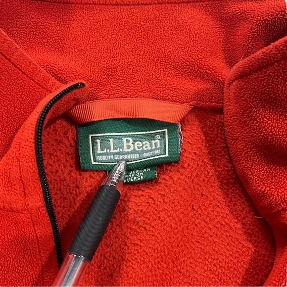 LL Bean Men Orange Long Sleeve Fleece Pullover Jacket Sz L 1/4 Zip Zip Pocket - Picture 7 of 11